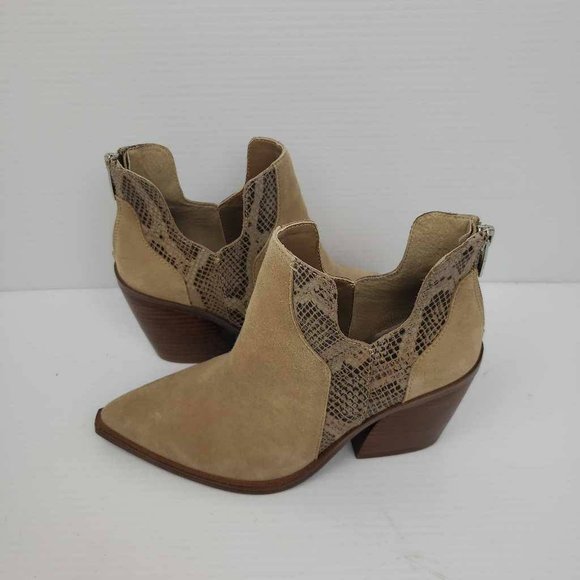 Vince Camuto Womens Gannilla Ankle Boots Brown Leather Zip Heel Snake Panel 6.5M - Picture 10 of 16